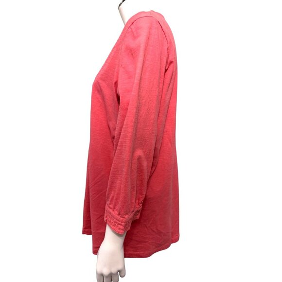 Adrian Delafield Salmon Pink Cotton Tunic Top With Button Front Scoop Neck Large - Picture 3 of 10